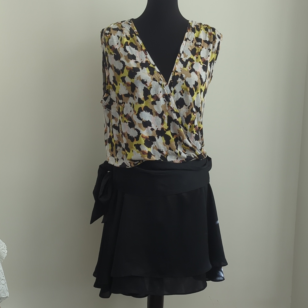 RACHEL Rachel Roy Surplice Drop Waist Wrap Dress Abstract Leopard Print Mini XL